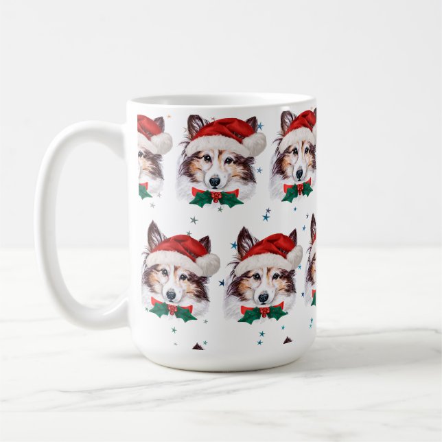 Caneca De Café Raça de Cão Sheltie Estrelas de Natal (Esquerda)