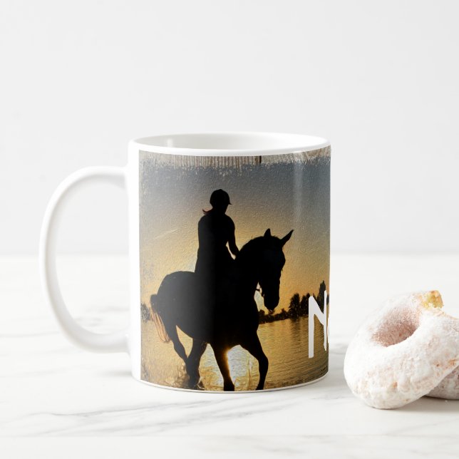 Caneca De Café Raça de Cavalos Personalizados - Design de Café Mu (Com Donut)