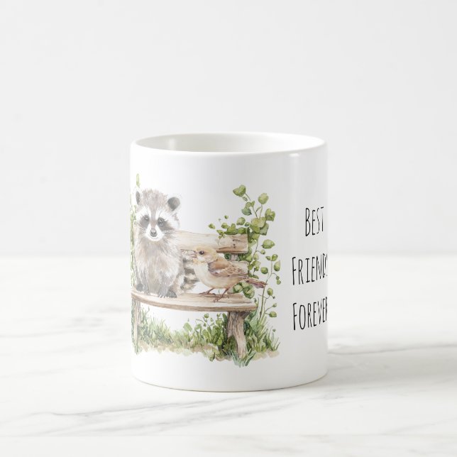 Caneca De Café Raccoon Bird on Bench Best Friends Forever (Centro)