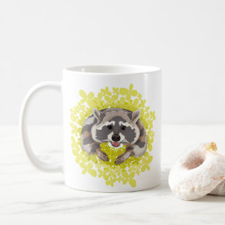 Caneca De Café Raccoon com flores amarelas