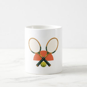Caneca De Café Rackets de Ténis de Madeira Retro e Bola Chartreus