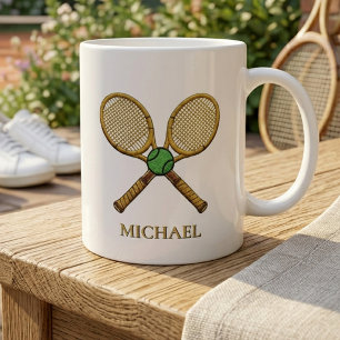 Caneca De Café Rackets de Ténis Personalizados Adicione Seu Nome