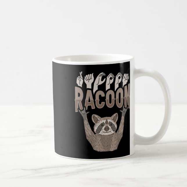 Caneca De Café Racoon Asl Gesture Mão Surda Audição Perdendo Awar (Direita)