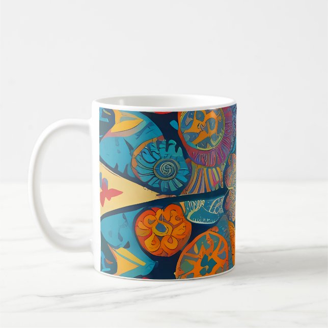 Caneca De Café Radiante Mandala: Arte Fantástica Simétrica Vibran (Esquerda)