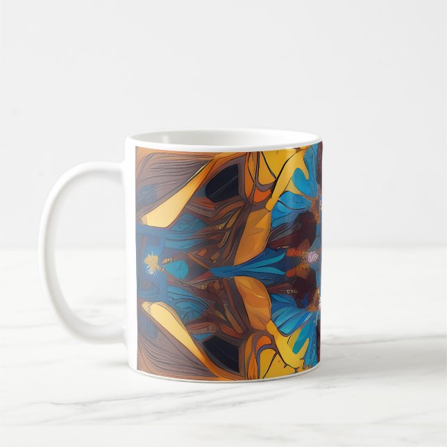 Caneca De Café Radiante Mandala: Arte Fantástica Simétrica Vibran (Esquerda)