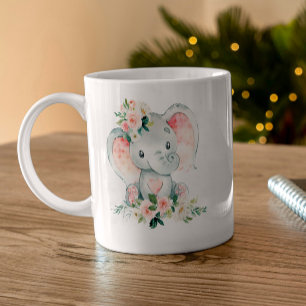 Caneca De Café Raffle, Fralda de Frame Floral de Elefante Rosa Ve