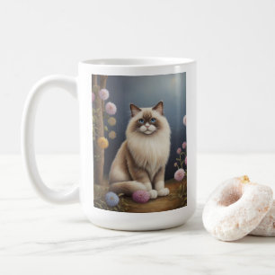 Caneca De Café Ragdoll Cat no Jardim Fluffy Pet Ilustração