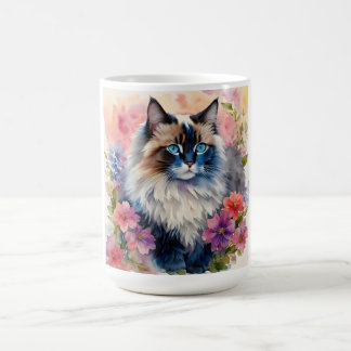 Caneca De Café Ragdoll Cat Retrato Floral