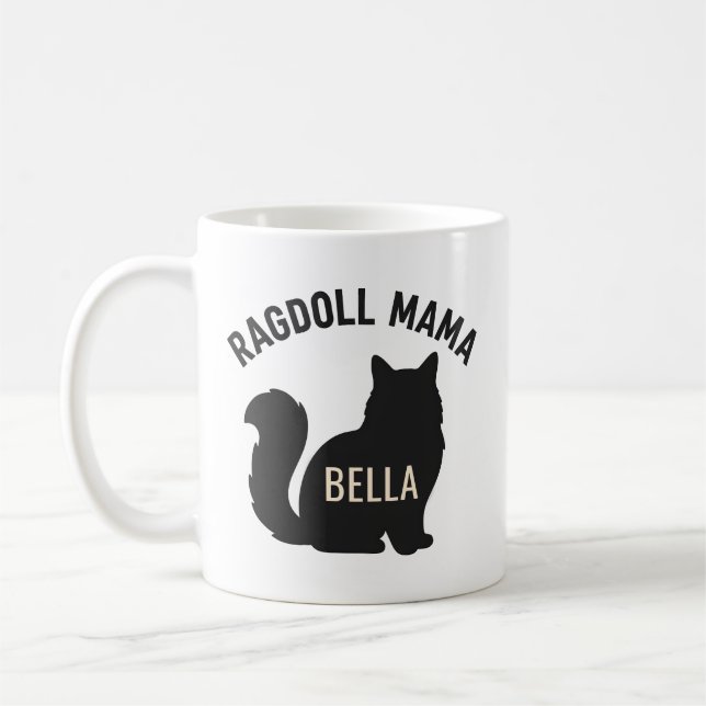 Caneca De Café Ragdoll Mama Cat Silhouette Personalized Name (Esquerda)