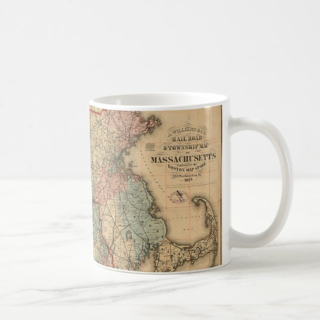 Caneca De Café Rail Road & Township Map of Massachusetts, 1879 (Direita)