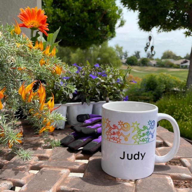 Caneca De Café Rainbow Aquarius - Sinal de Estrela Personalizada  (Rainbow Aquarius Star Sign Personalized Mug for Judy)