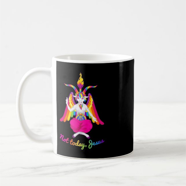 Caneca De Café Rainbow Baphomet Not Today Jesus Kawaii Hail Satan (Esquerda)