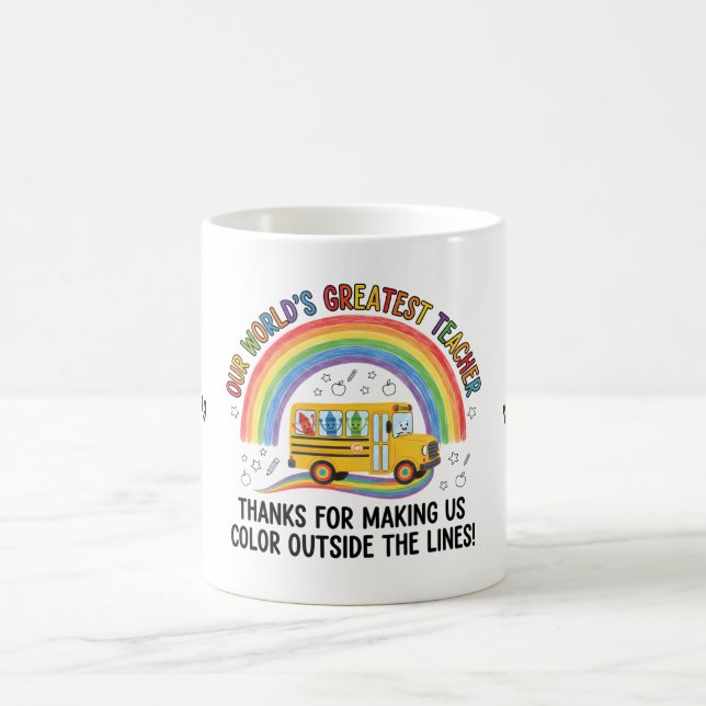 Caneca De Café Rainbow Bus Crayons Worlds Greatest Teacher (Centro)