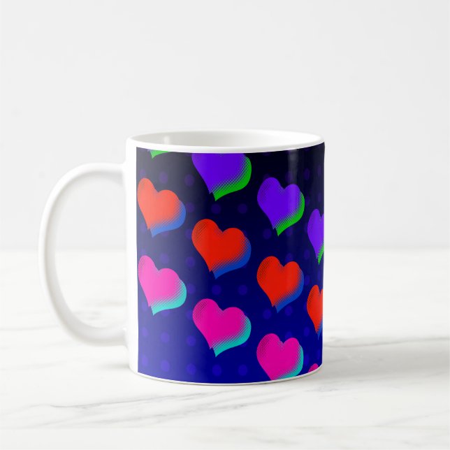 Caneca De Café Rainbow Cartoon Neon Love Heart Pattern (Esquerda)