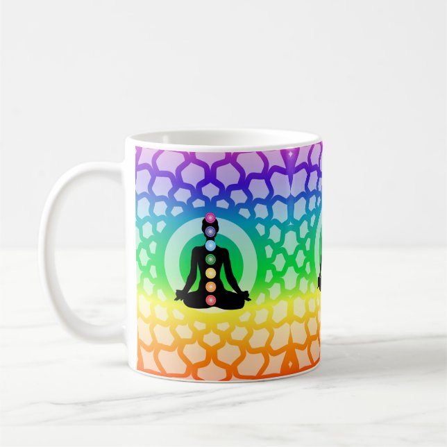 Caneca De Café Rainbow Chakra Yoga Mug - Arte Geométrica Sagrada (Esquerda)