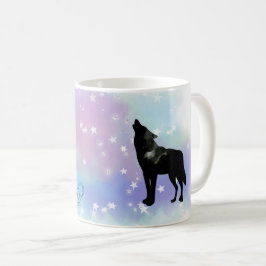 Caneca De Café *~* Rainbow Cosmic Moon Howling Wolf Crystals