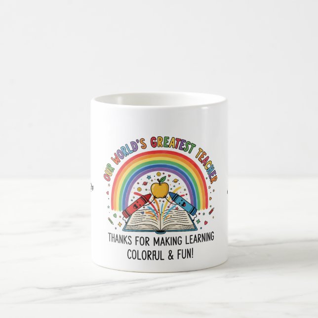 Caneca De Café Rainbow Crayon Apple Worlds Greatest Teacher (Centro)