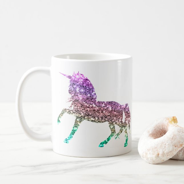 Caneca De Café Rainbow Glitter Sparkle Unicorn Iridescente Mug (Com Donut)