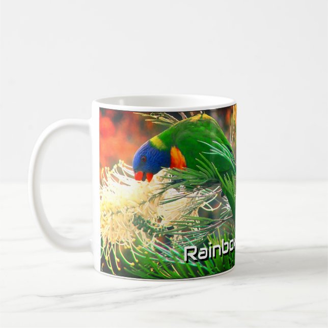 Caneca De Café Rainbow Lorikeet Floral Nature Foto (Esquerda)