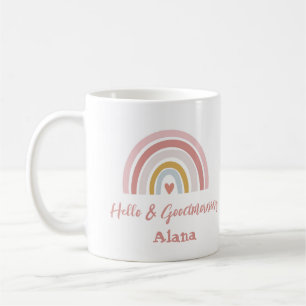 Caneca De Café Rainbow Mug Rosa para Raparigas - Nome Personaliza