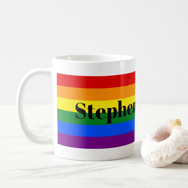 Caneca De Café Rainbow Pride Flag Mug Com Seu Nome (Com Donut)