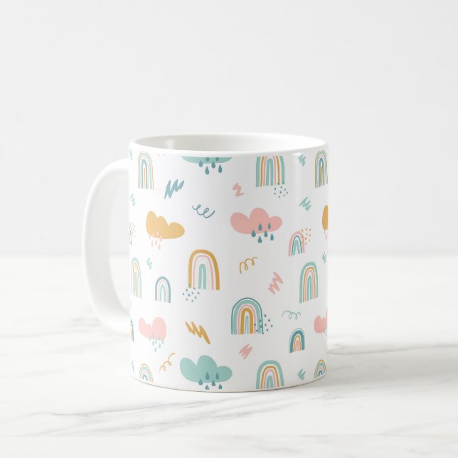 Caneca De Café Rainbow & Rain Cloud Patterno (Frente Esquerda)
