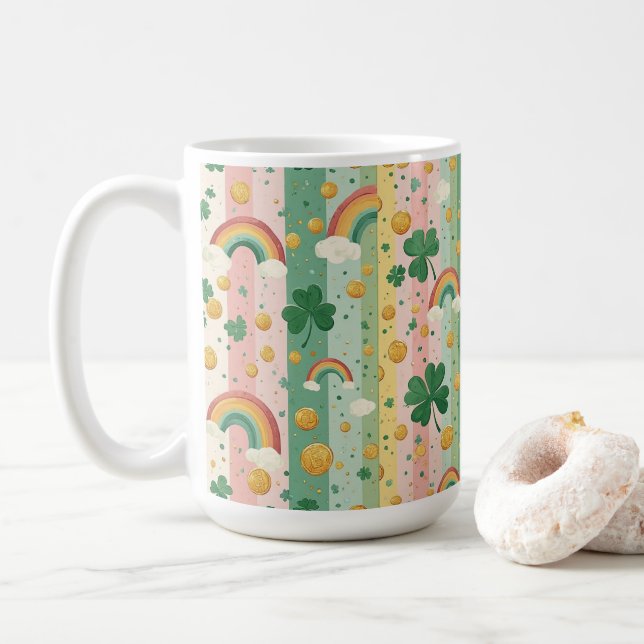 Caneca De Café Rainbow Shamrocks Irish Pastel Lucky Pink Green  (Com Donut)