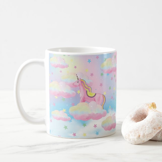 Caneca De Café Rainbow Unicorn Cloud Mug (Com Donut)