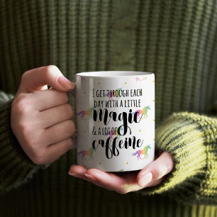Caneca De Café Rainbow Unicorns e Dourado padrão de estrelas