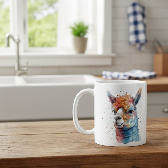 Caneca De Café Rainbow Watercolor Llama (Criador carregado)