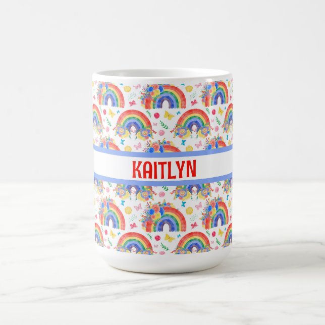 Caneca De Café Rainbows e flores personalizados (Centro)