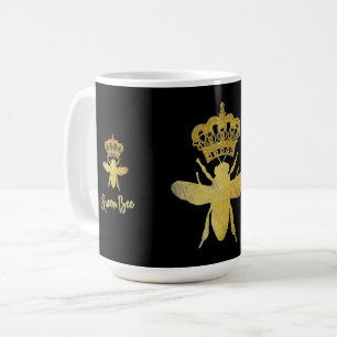 Caneca De Café RAINHA ABELHA Dourada Mata Branca e Preta