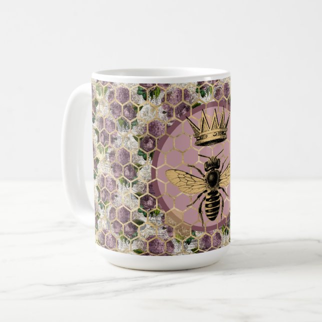 Caneca De Café Rainha Bee e Rosas Místicos (Frente Esquerda)