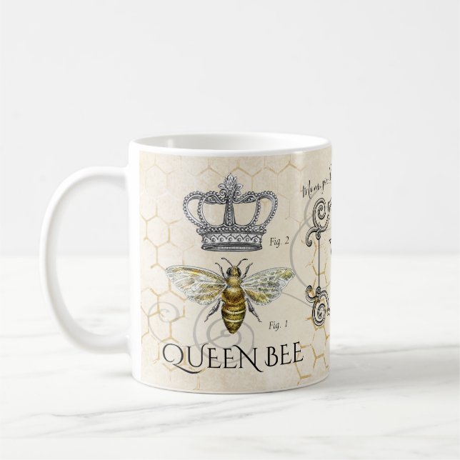 Caneca De Café Rainha Bee Mãe Quote Honeycomb Monograma (Esquerda)