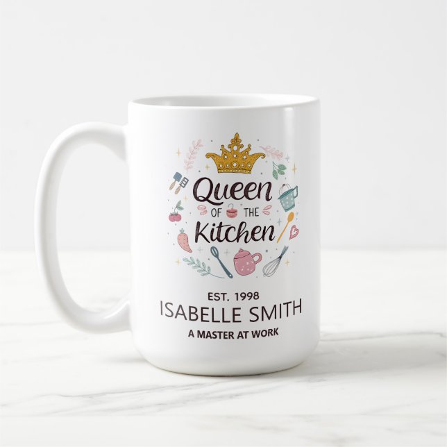 Caneca De Café Rainha da Cozinha Design de Nome Personalizado (Esquerda)