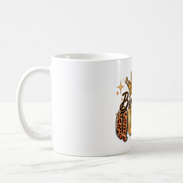 Caneca De Café Rainha de Aniversário com Coroa Dourada Leopardo (Esquerda)