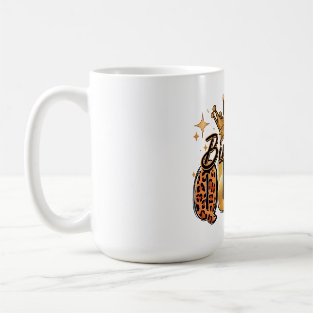 Caneca De Café Rainha de Aniversário com Leopardo de Coroa Dourad (Esquerda)
