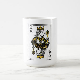 Caneca De Café Rainha de Espadas — Preta e Dourada