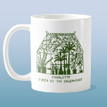 Caneca De Café Rainha do Jardim Personalizado da Estufa<br><div class="desc">Um cheio antigo de plantas fabulosas,  com texto dizendo Rainha da Estufa. Altere o nome para personalizar. Perfeito para o seu jardineiro favorito. Arte original de Nic Squirrell.</div>