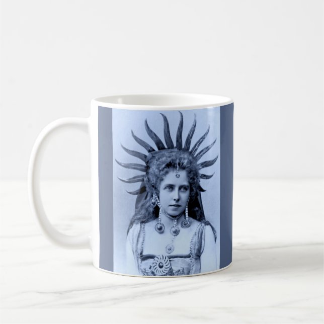 Caneca De Café Rainha Maria da Romênia como Rainha do Sol - Azul (Esquerda)