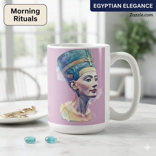 Caneca De Café Rainha Nefertiti Watercolor Mug - Arte Egípcia (Criador carregado)