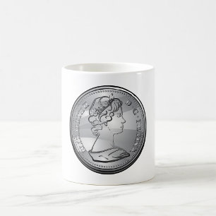 Caneca De Café Rainha Numa Moeda