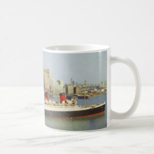 Caneca De Café Rainha RMS Mary Velejando Nova York década de 1950