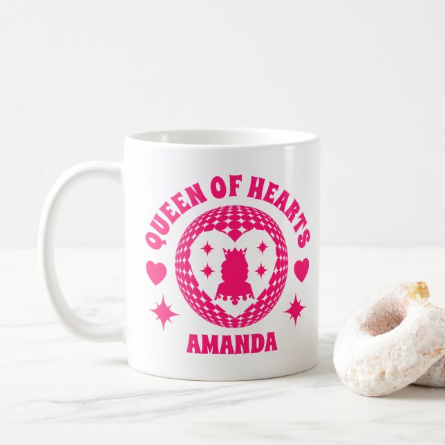 Caneca De Café Rainha Rosa De Aniversário de criança De Coração (Com Donut)