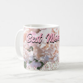 Caneca De Café Raios brancos românticos hidrangeas rosa rosas mãe