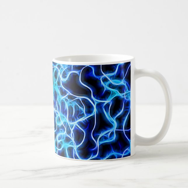 Caneca De Café Raios de Bobina de Tesla Azul Néon Elétrico (Direita)