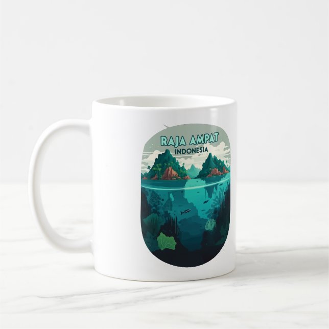 Caneca De Café Raja Ampat Indonésia Submarino Scuba Retro (Esquerda)