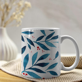 Caneca De Café Ramais bonito de aquarelas - turquesa e vermelho
