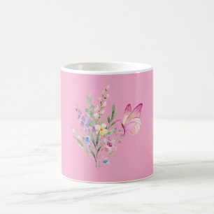 Caneca De Café Ramalhete de Flores Silvestres em Aquarela com Bor