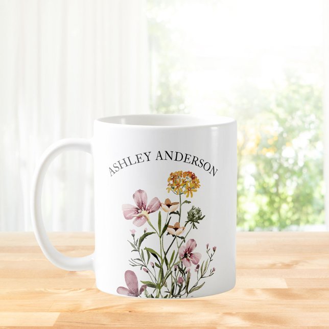 Caneca De Café Ramalhete de Flores Silvestres Roxas e Amarelas co (In situ Kitchen table)